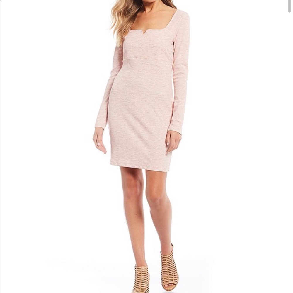 Rib knit slim long sleeve square neck dress